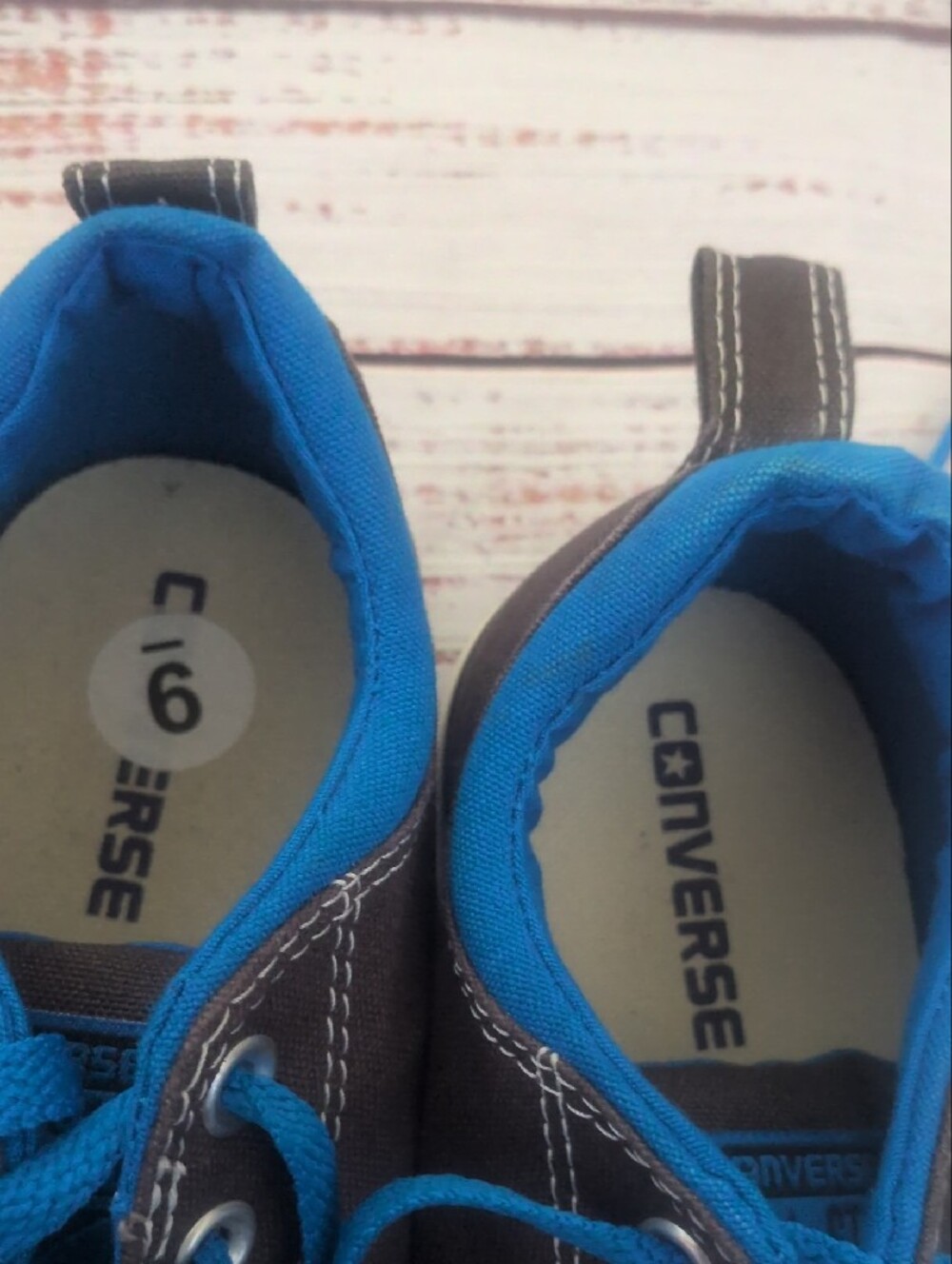 Converse Kids Black Canvas Sneakers with Blue Laces - Picture 2 of 3